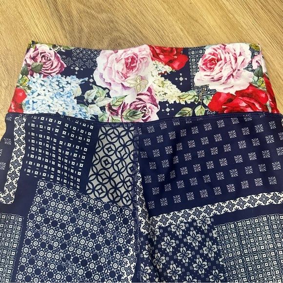 Johnny Was Blue Patchwork Leggings with Floral Waistband - Picture 5 of 8